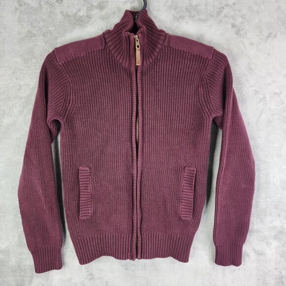 Mens H&M L.O.G.G. Burgundy Sweater Jacket Full Zip 100% Cotton Ribbed Knit L - Picture 2 of 12